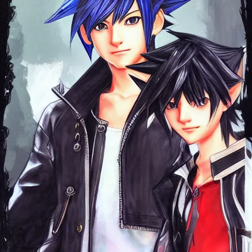 Image similar to a black haired boy with brown eyes. kingdom hearts concept art. Final fantasy Square enix. Tetsuya Nomura. By Shigenori Soejima. Geoffroy Thoorens