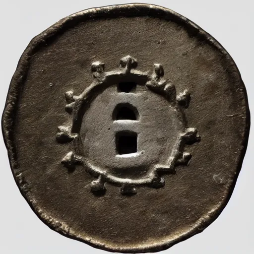 Image similar to medieval coin depicting a lost portal, 4 k, studio lighting, flickr