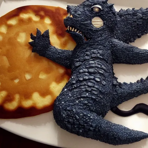 Image similar to godzilla made of pancakes