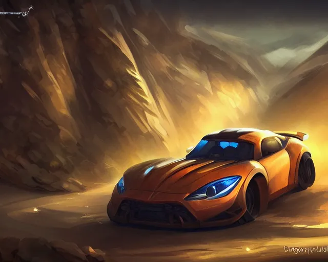 Image similar to sports car photography, deep focus, d & d, fantasy, intricate, elegant, highly detailed, digital painting, artstation, concept art, matte, sharp focus, illustration, hearthstone,