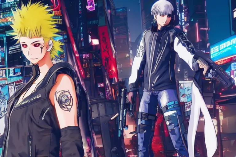 Image similar to anime cyberpunk 2077 anime series screenshot, perfect faces, fine details