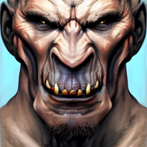 Image similar to a orc, hyper realistic, digital painting, photorealistic, in the style of greg rutkowski, detailed face