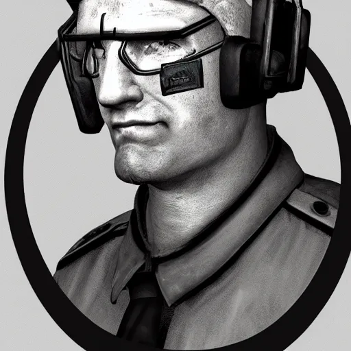 Image similar to a portrait of a combine civil protection guard from the half life universe