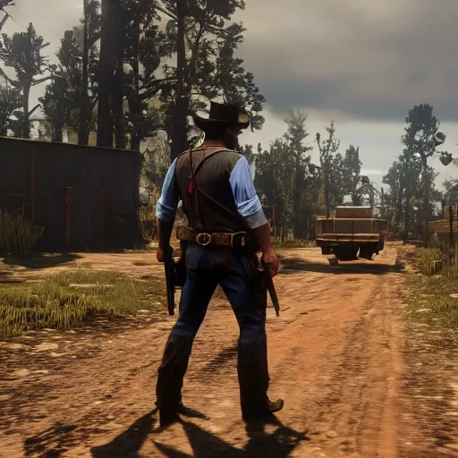 Image similar to micah bell caught in a giant rat trap, red dead redemption 2