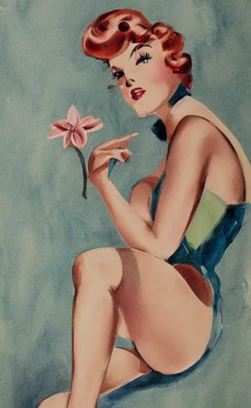 Prompt: beautiful pin up art of Sarah Chalk, tasteful, beautiful composition