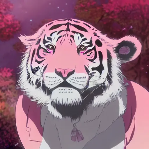 Image similar to a pink tiger wearing a lab coat, illustration concept art anime key visual trending pixiv fanbox by wlop and greg rutkowski and makoto shinkai and studio ghibli and kyoto animation symmetrical facial features