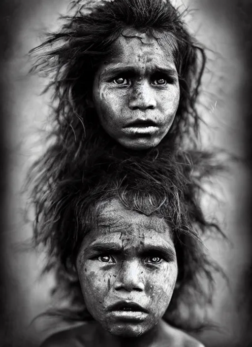 Image similar to Award winning Editorial photo of a Native Nauruans with incredible hair and beautiful hyper-detailed eyes wearing traditional garb by Lee Jeffries, 85mm ND 5, perfect lighting, gelatin silver process