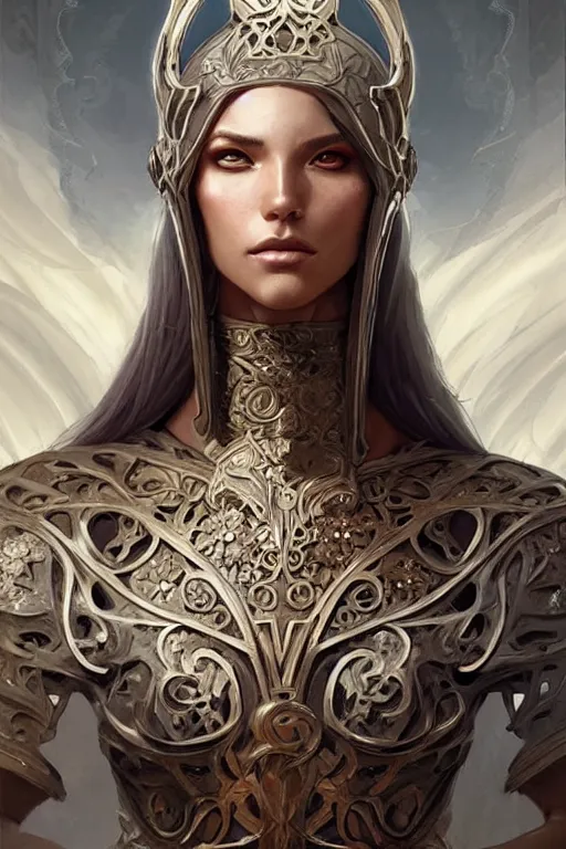 Image similar to Muscular and powerful medieval knight portrait, art nouveau, fantasy, intricate flower designs, elegant, highly detailed, sharp focus, art by Artgerm and Greg Rutkowski