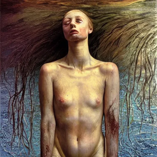 Image similar to high quality high detail painting by lucian freud and beksinski, hd, girl swimming