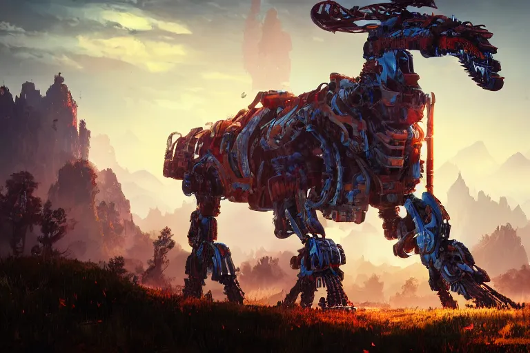 Image similar to sawtooth machine mecanical creature robot of horizon forbidden west horizon zero dawn bioluminiscence global illumination ray tracing hdr fanart arstation by ian pesty and alena aenami artworks in 4 k