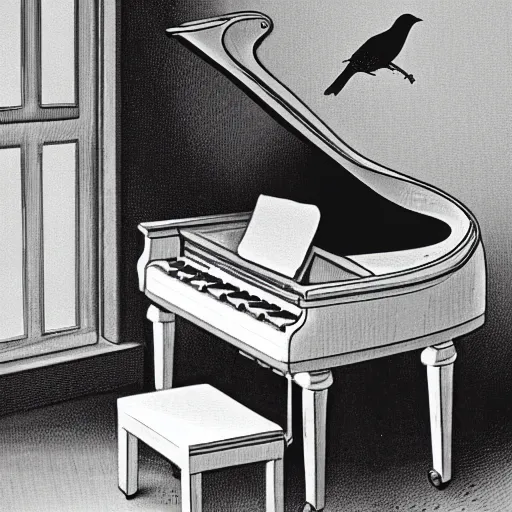 Prompt: a bird playing the piano