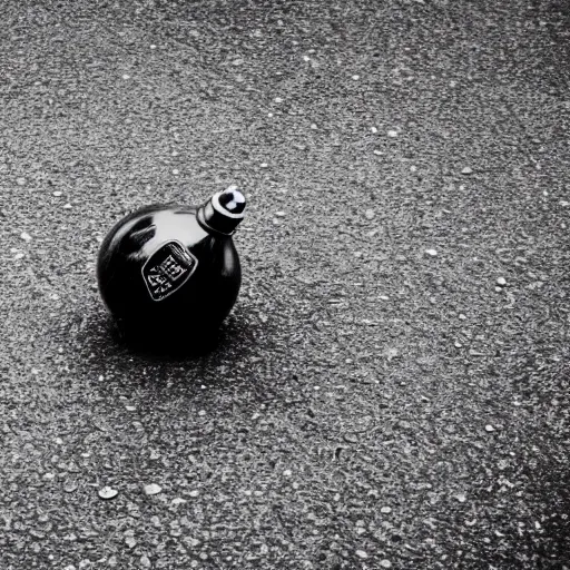 Prompt: hand grenade on the floor, black and white