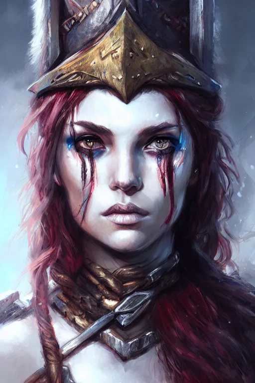 Prompt: head and shoulders portrait of a barbarian, female, high fantasy, dnd, instagram, royo, wlop, artgem