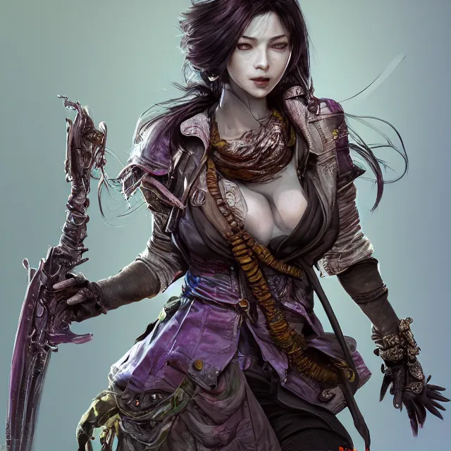 Prompt: the portrait of chaotic neutral very colorful smiling female rogue assassin as unimaginably beautiful, gorgeous, elegant, realistic young gravure idol, an ultrafine hyperdetailed illustration by kim jung gi, irakli nadar, detailed faces, intricate linework, octopath traveler, final fantasy, unreal engine 5 highly rendered, global illumination, radiant light, detailed and intricate environment