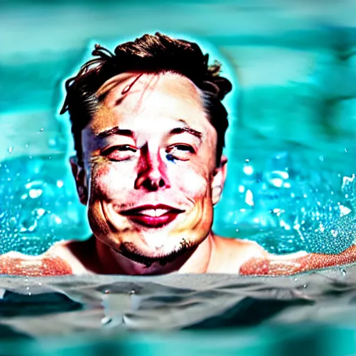 Image similar to Photography of elon musk swimming in a pool surrounded by floating dollar bills