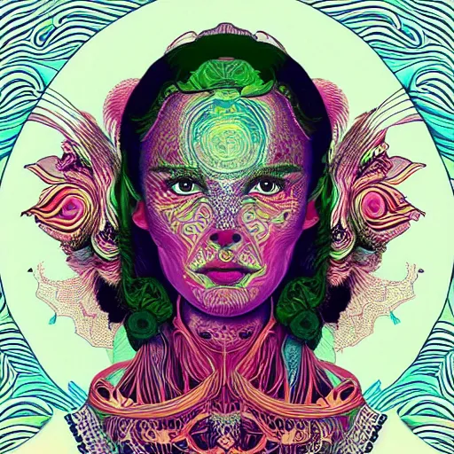 Image similar to A beautiful psychedelic portrait, surreal, LSD, face, detailed, intricate, elegant, lithe, highly detailed, digital painting, artstation, concept art, smooth, sharp focus, illustration, art by Kilian Eng