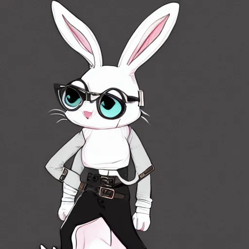 Image similar to A bunny with a small head wearing a leather jacket and leather jeans and leather gloves, trending on FurAffinity, energetic, dynamic, digital art, highly detailed, FurAffinity, high quality, digital fantasy art, FurAffinity, favorite, character art