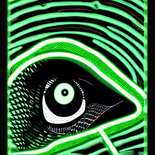 Prompt: a python with huge eyes, neon vector graphic three color professional