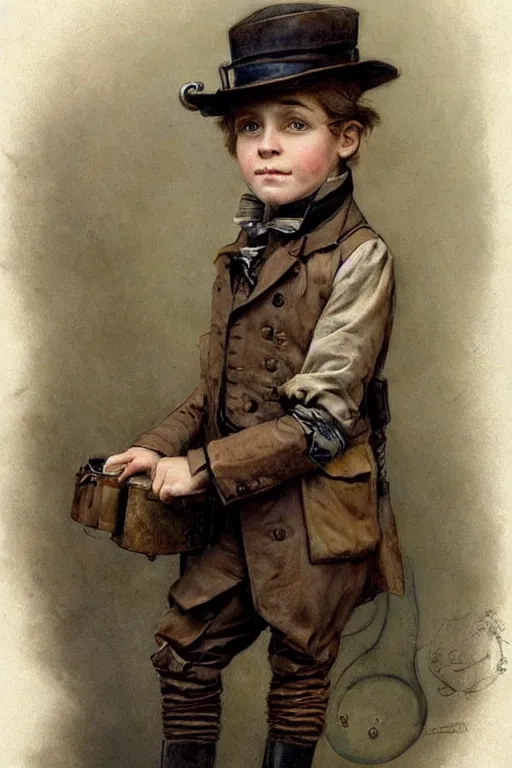 Image similar to (((((portrait of boy dressed as steampunk inventor explorer costume . muted colors.))))) by Jean-Baptiste Monge !!!!!!!!!!!!!!!!!!!!!!!!!!!