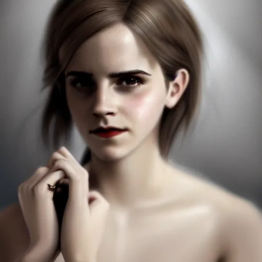 Prompt: Emma Watson showing her ring on correct cute female finger and one thumb, realistic, digital painting, portrait, elegant, cinematic lighting, mysterious, highly detailed, artstation, concept art, illustration, smooth, sharp focus, editor's pickup, trending on artstation, trending on deviantart, alphonse mucha, WLOP