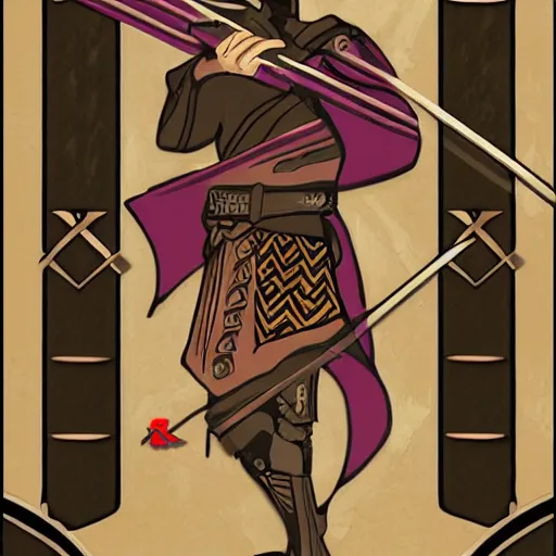 Image similar to taro card with an archer, art deco, trending on devianart, detailed