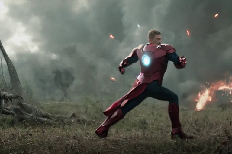 Image similar to VFX movie portrait closeup the avengers fight scene by Emmanuel Lubezki