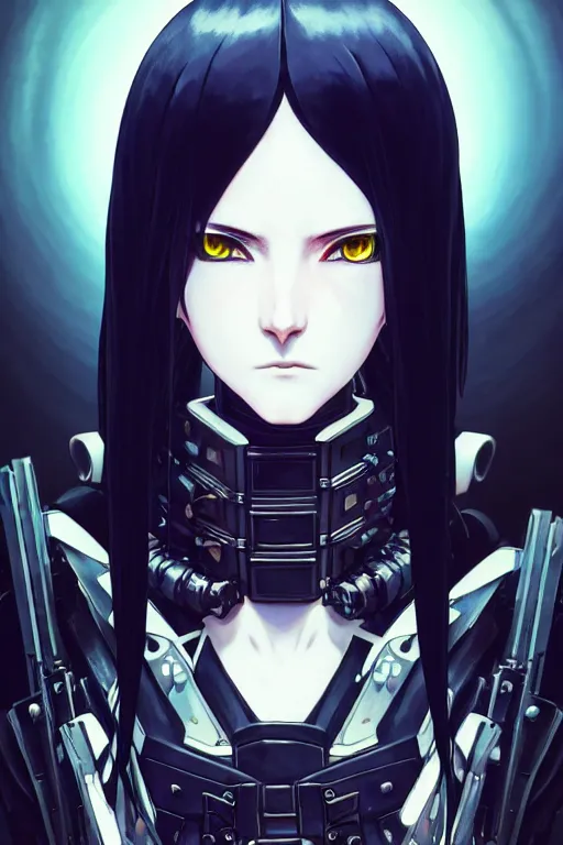 Image similar to portrait Anime goth cyberpunk cyborg girl in mechanical armor, blame, cute-fine-face, black-hair pretty face, realistic shaded Perfect face, fine details. Anime. Warhammer 40000, realistic shaded lighting by Ilya Kuvshinov katsuhiro otomo ghost-in-the-shell, magali villeneuve, artgerm, rutkowski, WLOP Jeremy Lipkin and Giuseppe Dangelico Pino and Michael Garmash and Rob Rey and Tsutomu Nihei