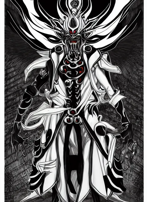 Prompt: shin megami tensei art of a demon called black volga, art by kazuma kaneko, demonic! compedium!, digital drawing, white background, high quality, highly detailed
