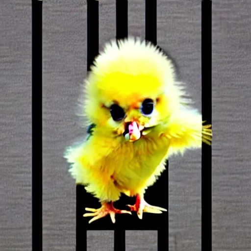 Image similar to cute baby chick dressed as a jail prisioner