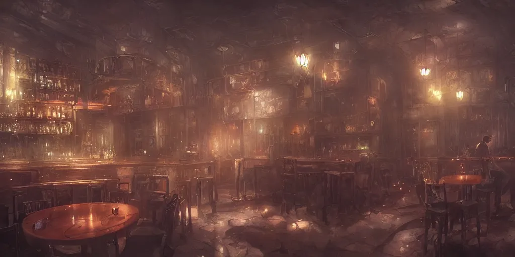 Image similar to dark drinking establishment by bastien lecouffe - deharme and charles bowater, greg rutkowski, bar, pub, adventure game, inspired by diablo concept art