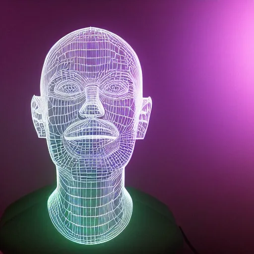 Image similar to a 3d human head made up of shiny holograms