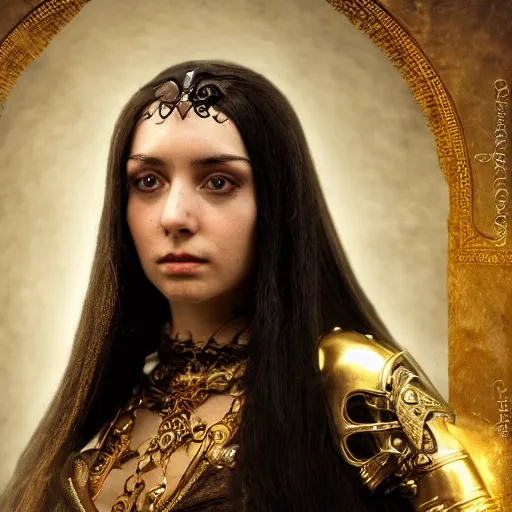 Prompt: beautiful female cleric with long black hair and a golden eye, focus on face, jewellery, fantasy, medieval, still, photograph, highly detailed, cinematic, romani descent, dramatic, dynamic lighting, award winning, masterpiece, trending on artstation