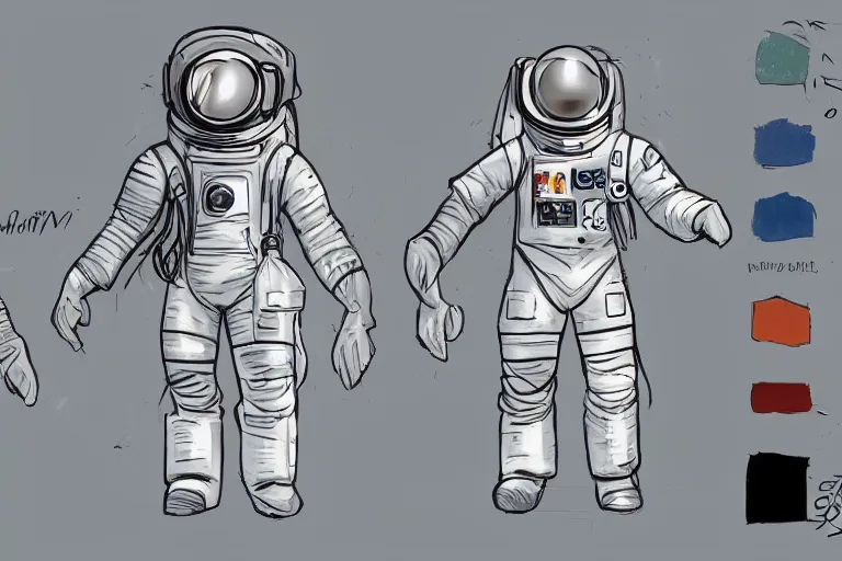 Image similar to Foundation TV Show concept art by Adam Middleton, space suit reference color test