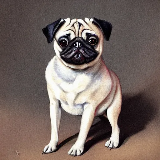 Image similar to A cute pug painted by Even Amundsen