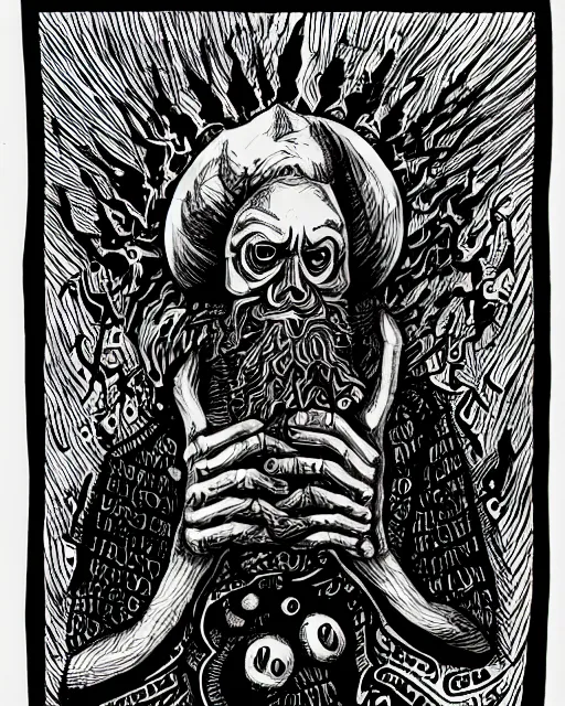 Image similar to miskatonic scholar, black ink on paper, trending on artstation