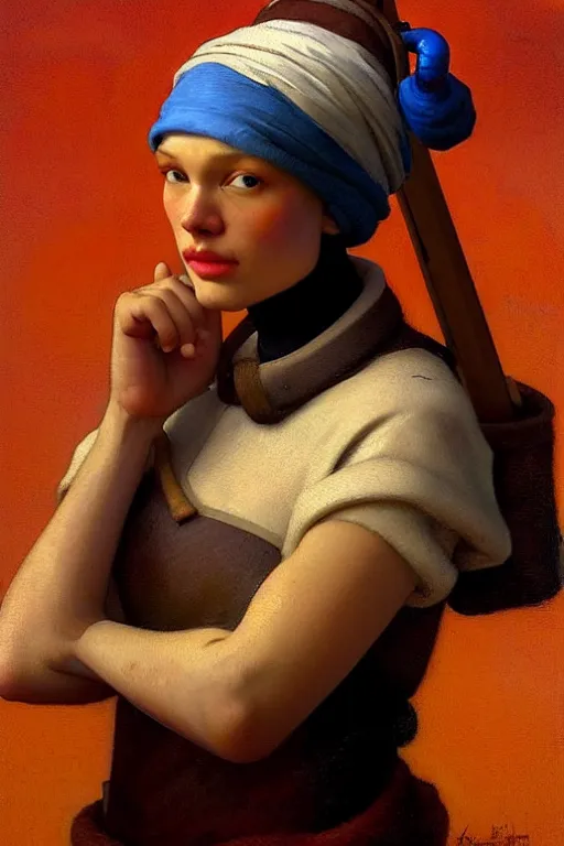 Image similar to full character portrait team fortress 2 video game character art not the girl with the pearl earring character design, painting by gaston bussiere, katsuya terada, nc wyeth, greg rutkowski, craig mullins, vermeer, frank frazetta, mucha, tom of finland, trending on artstation, jeffery catherine jones