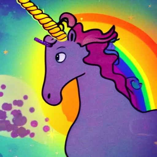 Prompt: an unicorn with rainbow ponytail shooting red laser beams from eyes flying on the background of the sky