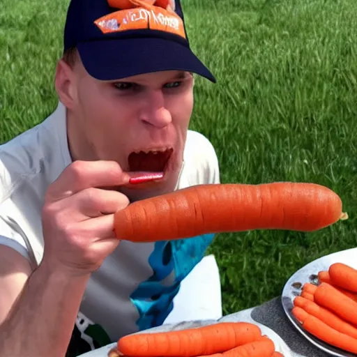 Prompt: jerma 9 8 5 and bugs bunny eating carrots together