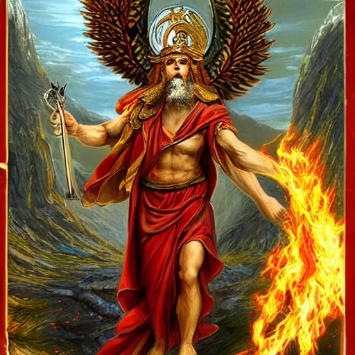 Prompt: an awe inspiring photo of a biblically accurate seraphim, holding a giant, rotatingz flaming sword, guarding the entrance to garden of eden.