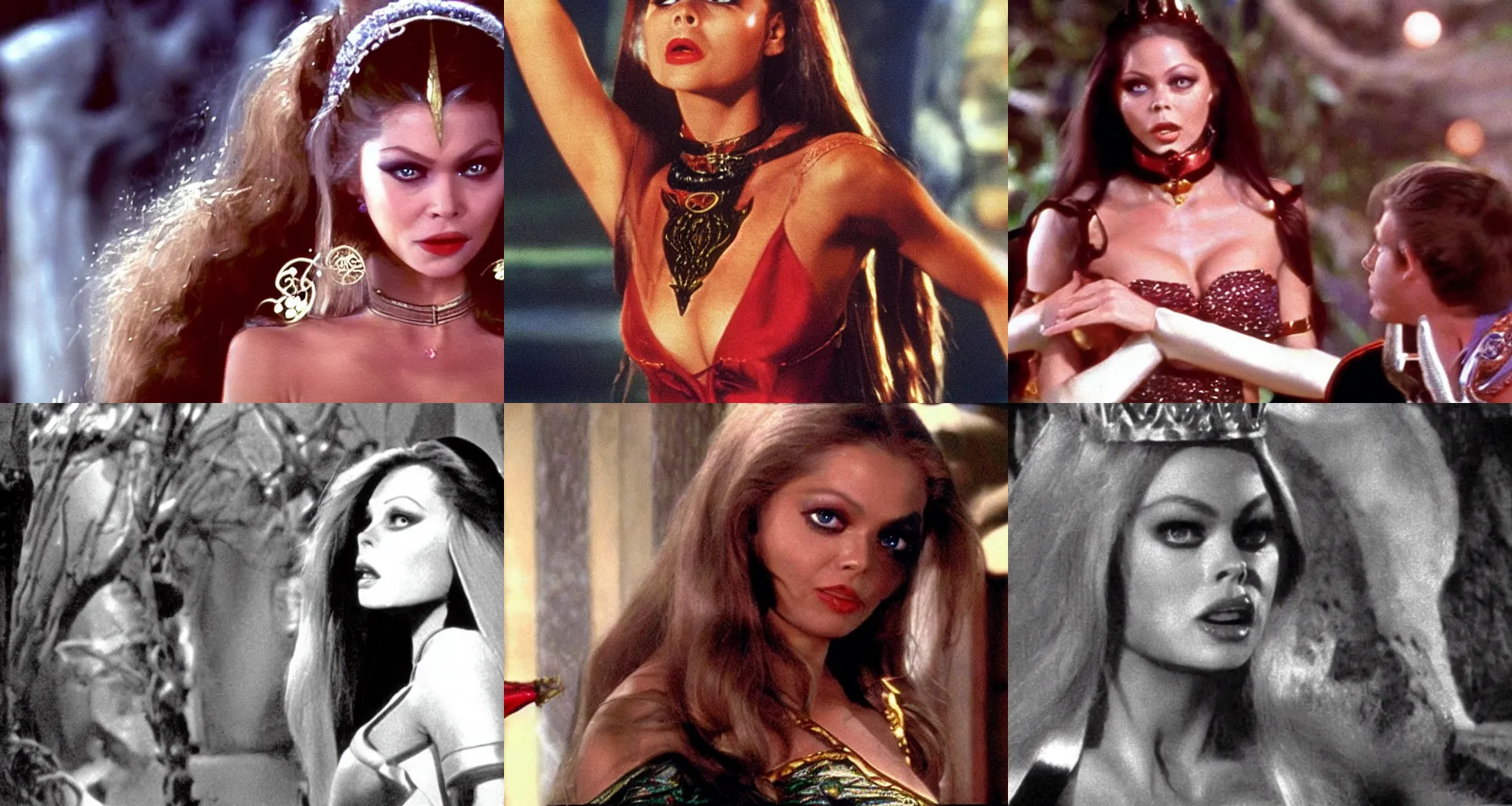 Prompt: ornella muti as Princess Aura in Flash Gordon (1980), shouting not the bore worms!