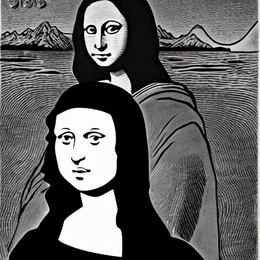 Prompt: the mona lisa by junji ito