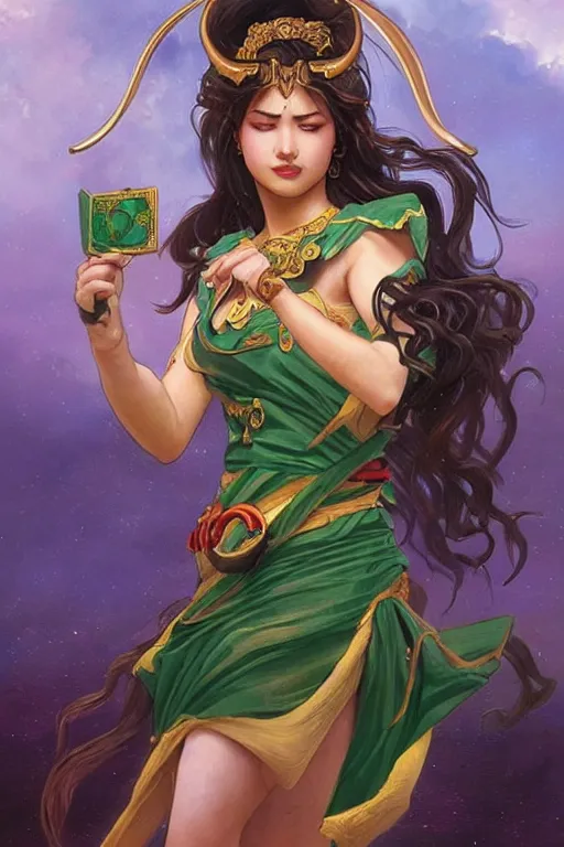 Image similar to Death tarot card design portraying Sailor Jupiter in ancient Java style, D&D, MtG art,fantasy, intricate, elegant, highly detailed, digital painting, artstation, concept art, smooth, sharp focus, hyperrealistic,illustration, art by artgerm and greg rutkowski and alphonse mucha