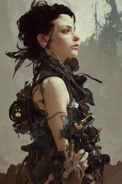 Image similar to A full portrait of a beautiful post apocalyptic offworld watchmaker, intricate, elegant, highly detailed, digital painting, artstation, concept art, smooth, sharp focus, illustration, art by Krenz Cushart and Artem Demura and alphonse mucha