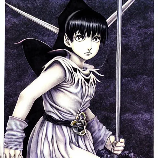 Image similar to young witch by kentaro miura, yoshitaka amano