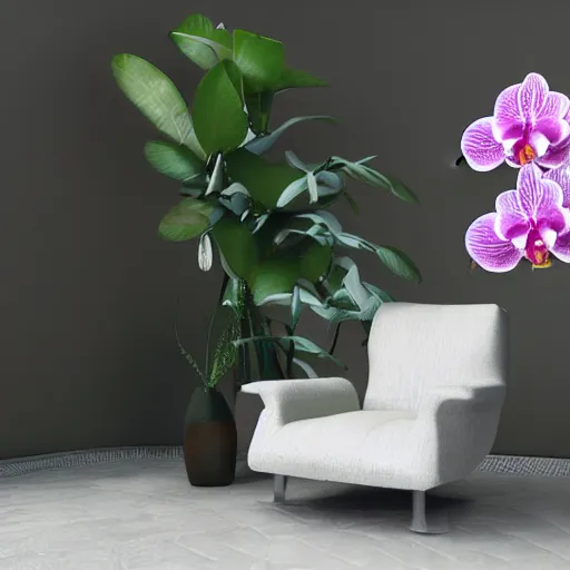 Image similar to orchid, highly detailed, photorealistic, art, octane render, hyper realism, silver