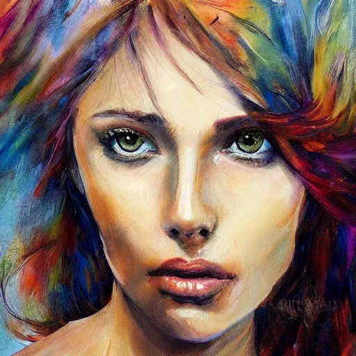 Image similar to side profile of a beautiful woman with long flowing hair, nature elements, painting by dimitra Milan.