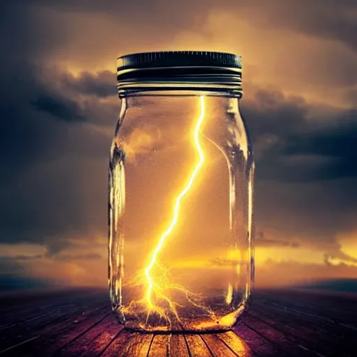 Prompt: lightning captured in a mason jar, scifi, ultra realistic, highly detailed, bright, cinematic