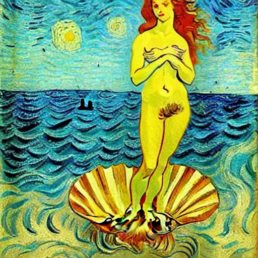 Prompt: The birth of Venus, painted by Vincent Van Gogh