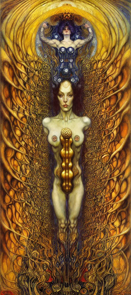 Image similar to Divine Chaos Engine by Karol Bak, Jean Delville, William Blake, Gustav Klimt, and Vincent Van Gogh, symbolist, visionary