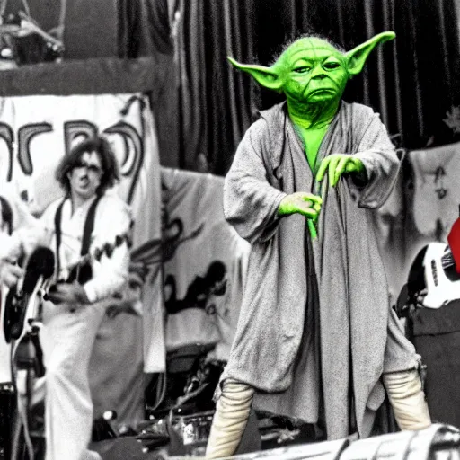 Image similar to yoda performing at woodstock